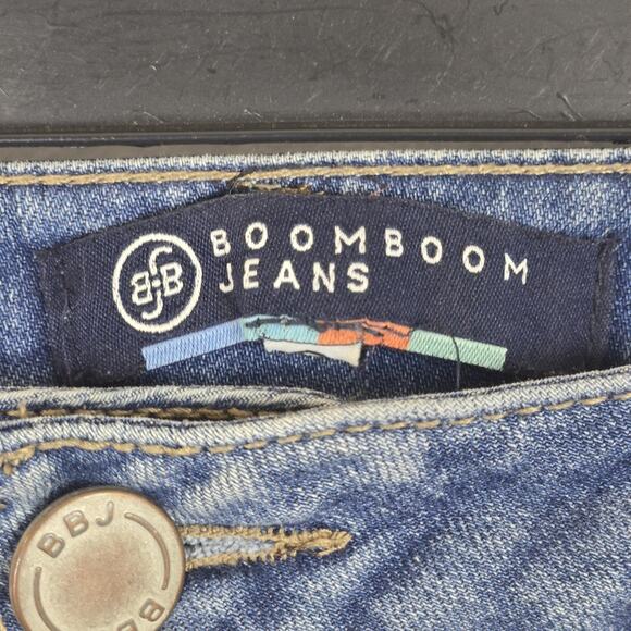 Boomboom Jeans Juniors Size 9 Distressed Raw Hem Denim Skinny Fit Red Stripes - Picture 3 of 8